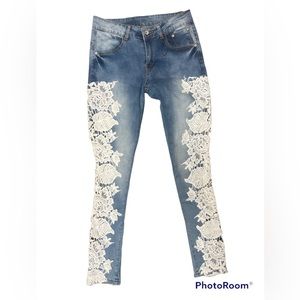 Embellished lace jeans